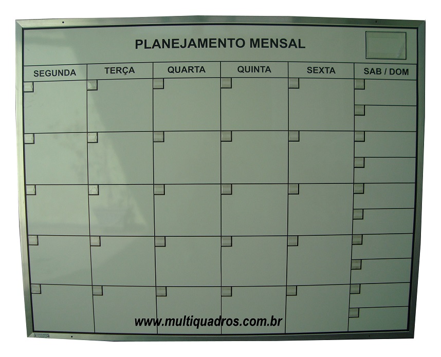 Quadro de Planejamento Mensal com Bolsa de Acrílico